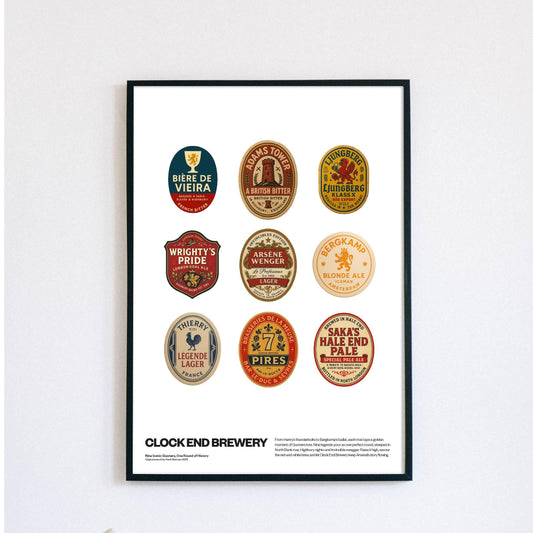 Arsenal Football Legends - Beer mat Poster Print Vintage Retro painting AFC Gunners Henry, Saka, Ødegaard, Rice, Wright - Gift - Wall art